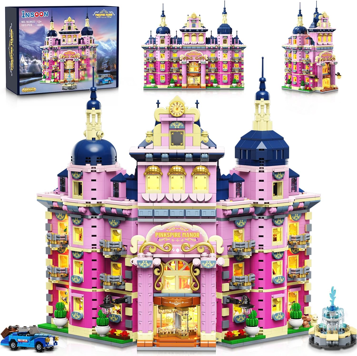 Pink Estate House Building Set with Lights – INSOON