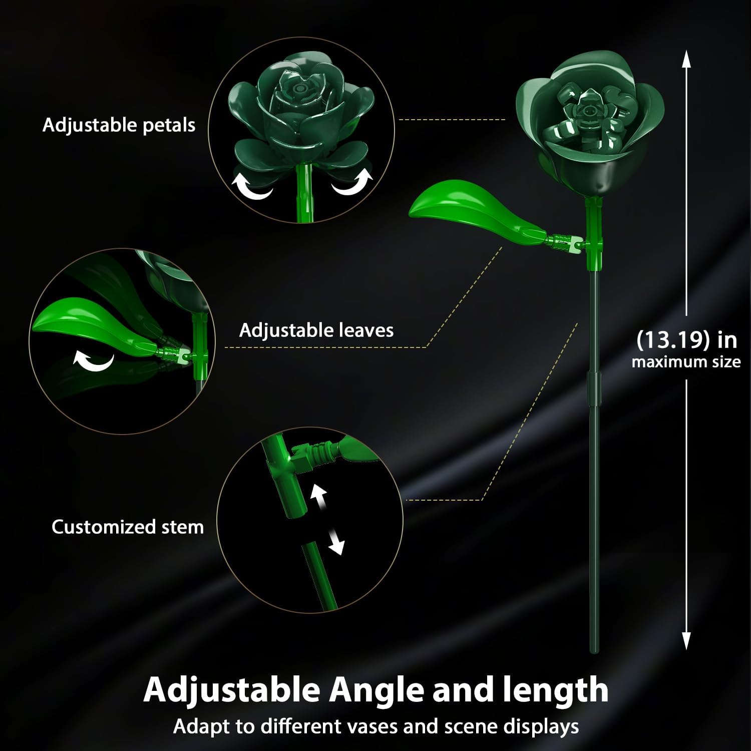 Green Rose Flower Bouquet Building Set with Lights