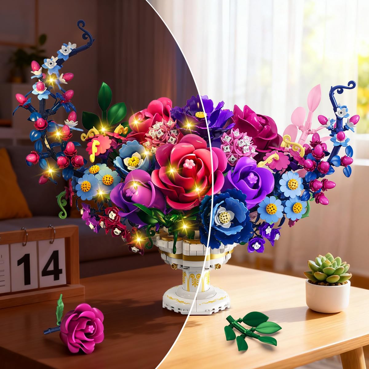 Moon Flower Bouquet Building Set with Lights