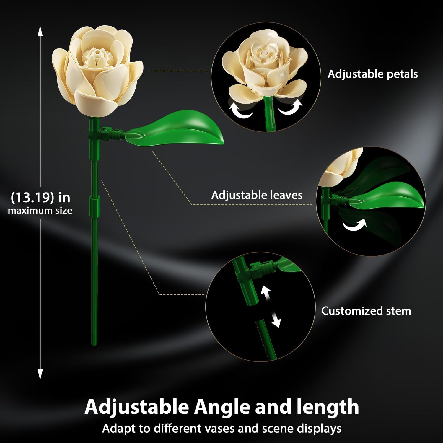 Champagne White Rose Bouquet Building Set with Lights