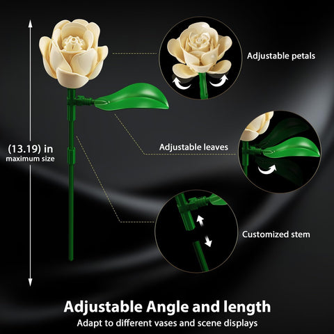 Champagne White Rose Bouquet Building Set with Lights
