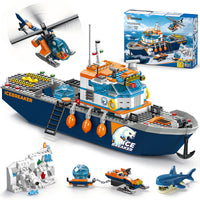 482PCS Arctic Icebreaker Ship Building Blocks Set with Helicopter, Boat & Polar Bear, Ocean Adventure STEM Construction Toy for Kids Boys Ages 6-12