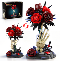 774PCS Gothic Flower Building Set with LED Light, Skeleton Hand Rose Building Blocks, Display Model Home Decor for Adults