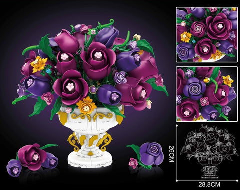 Purple Rose Flower Building Set with Vase