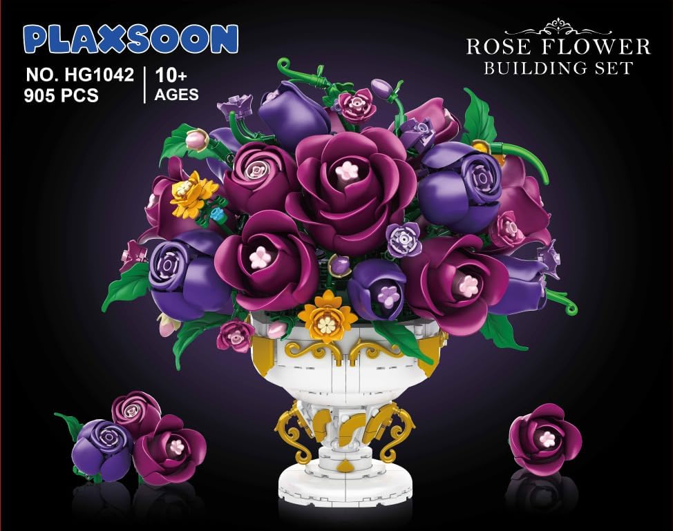 Purple Rose Flower Building Set with Vase