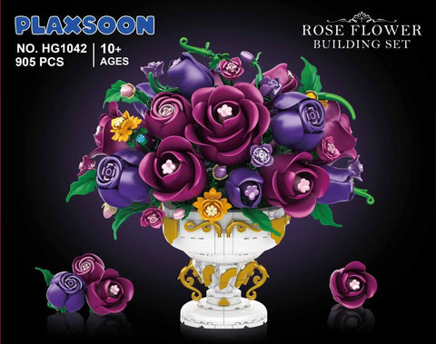 Purple Rose Flower Building Set with Vase