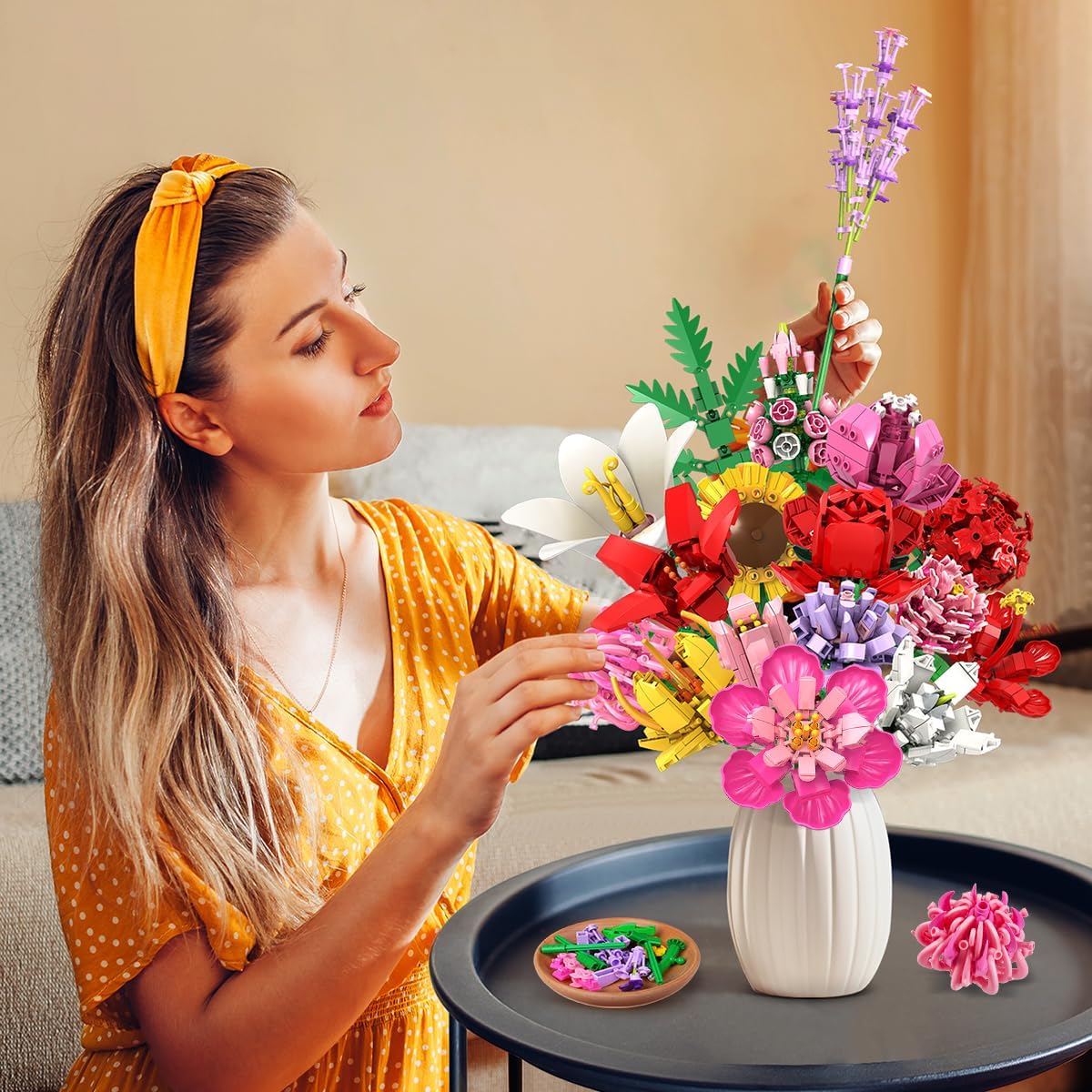 Flower Bouquet Building Set, 18 Flowers Rose Sunflower Home Plant Decor