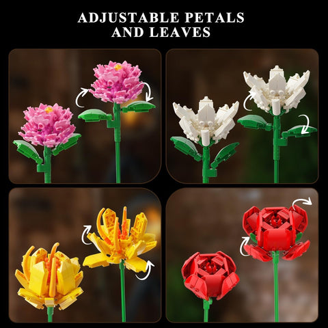 Flower Bouquet Building Set, 18 Flowers Rose Sunflower Home Plant Decor