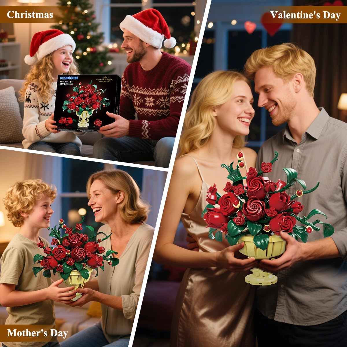 Rose Flower Building Set with Pot