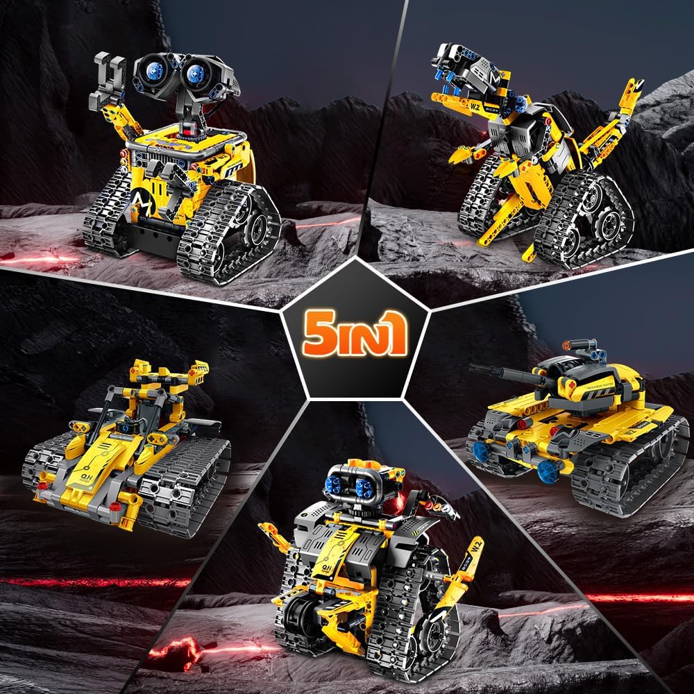 Robot Toys for Kids Building Set, 520 PCS App & Remote Control Robotics Kit, 5-in-1 RC Wall Robot Engineer Dinosaur Building Block Toy
