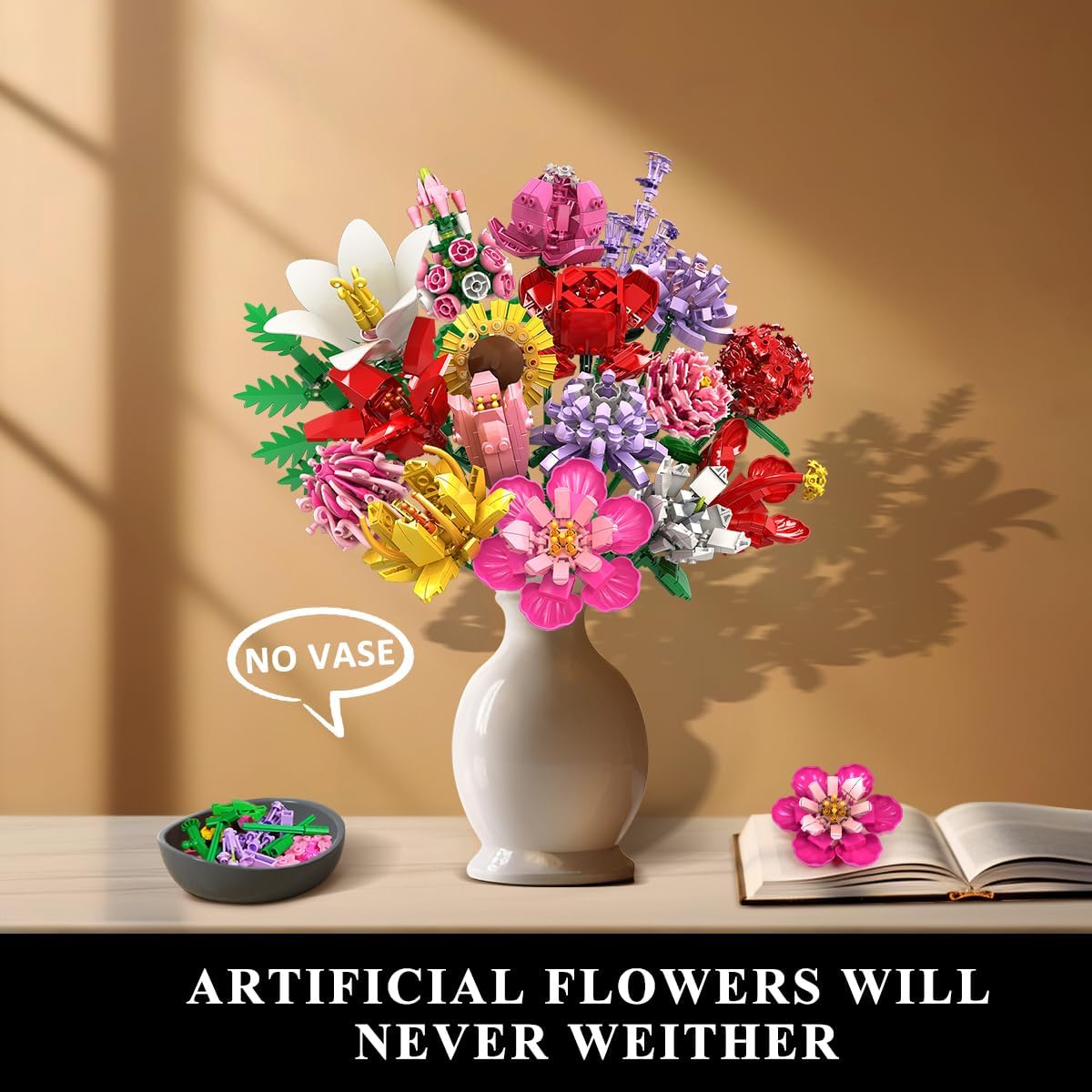 house plant bouquet Flower Bouquet Building Set, 18 Flowers Rose Sunflower Home Plant Decor
