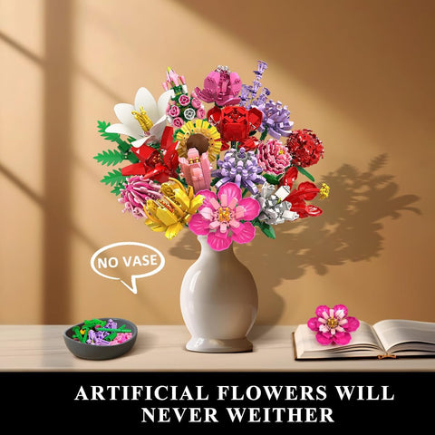 Flower Bouquet Building Set, 18 Flowers Rose Sunflower Home Plant Decor