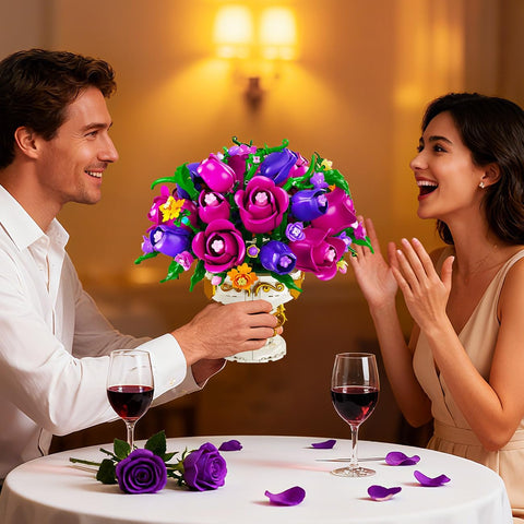 Purple Rose Flower Building Set with Vase