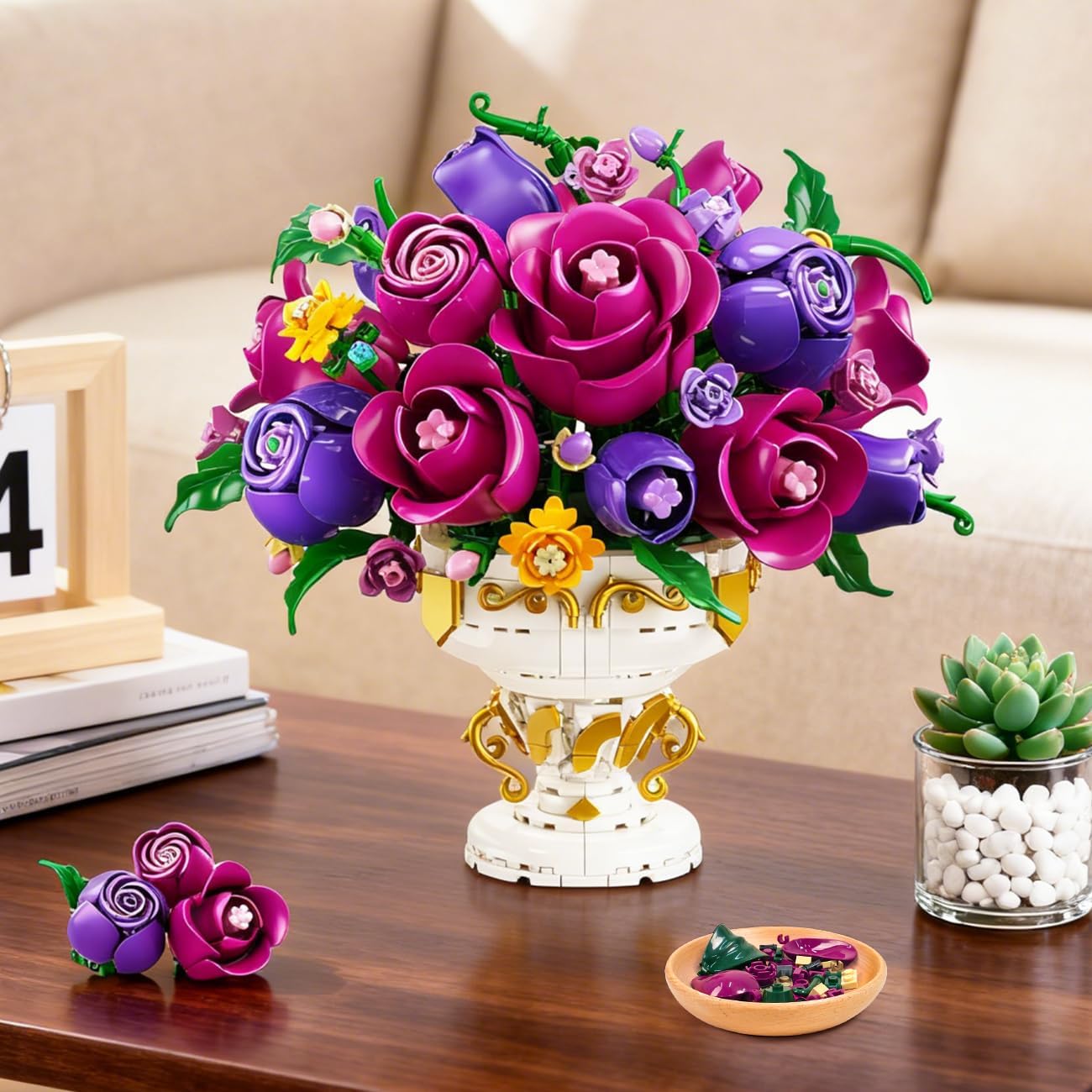 Purple Rose Flower Building Set with Vase