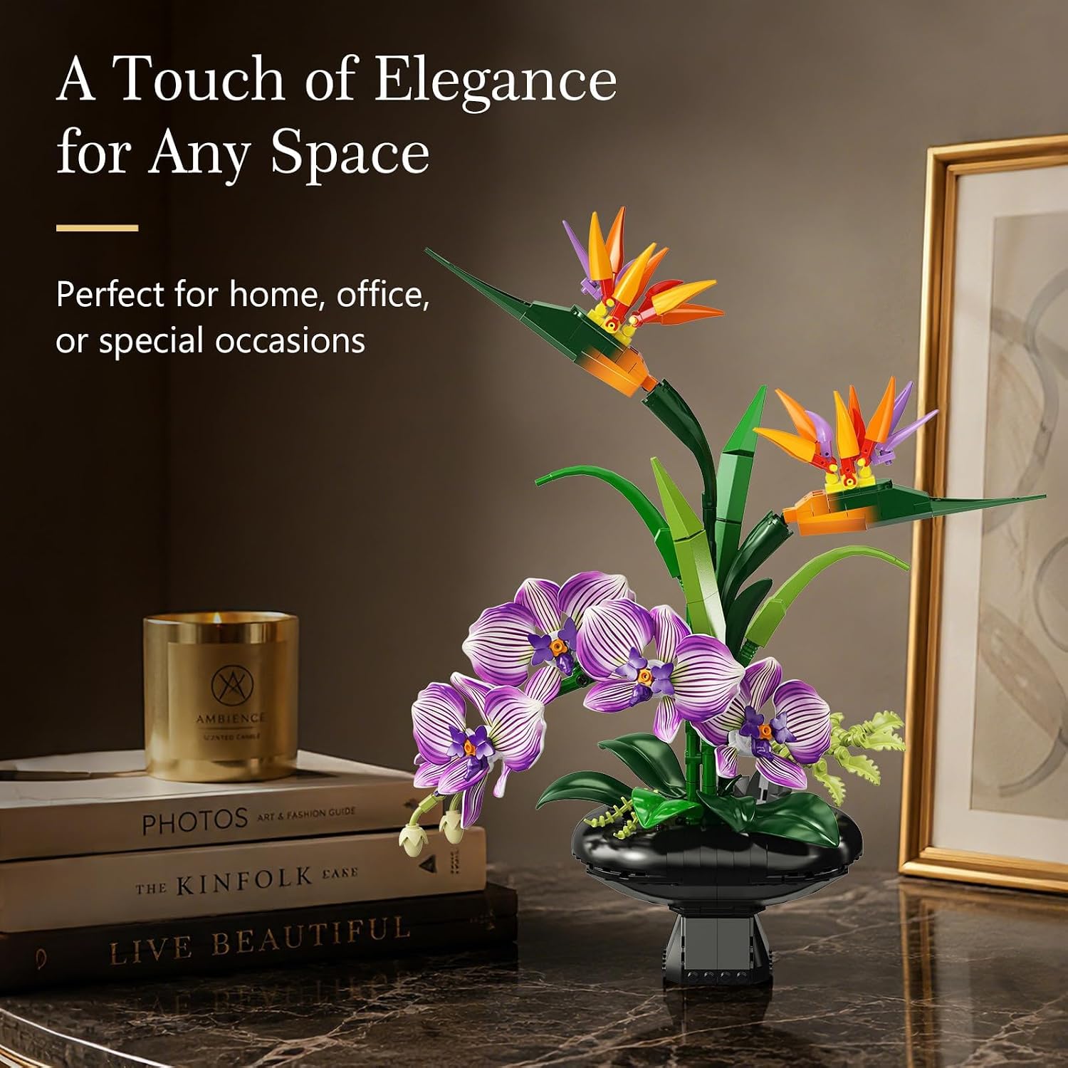 Orchid Flowers Building Set, Bird of Paradise & Orchid Botanical Collection with Vase
