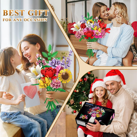 Flower Bouquet Building Set, 18 Flowers Rose Sunflower Home Plant Decor