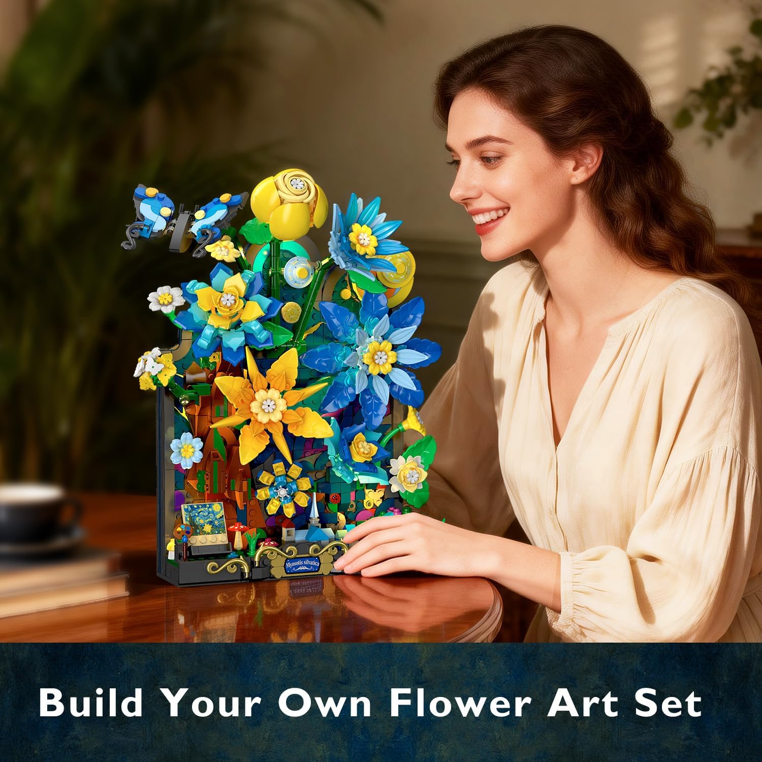 Starry Night Flower Wall Building Set with Lights