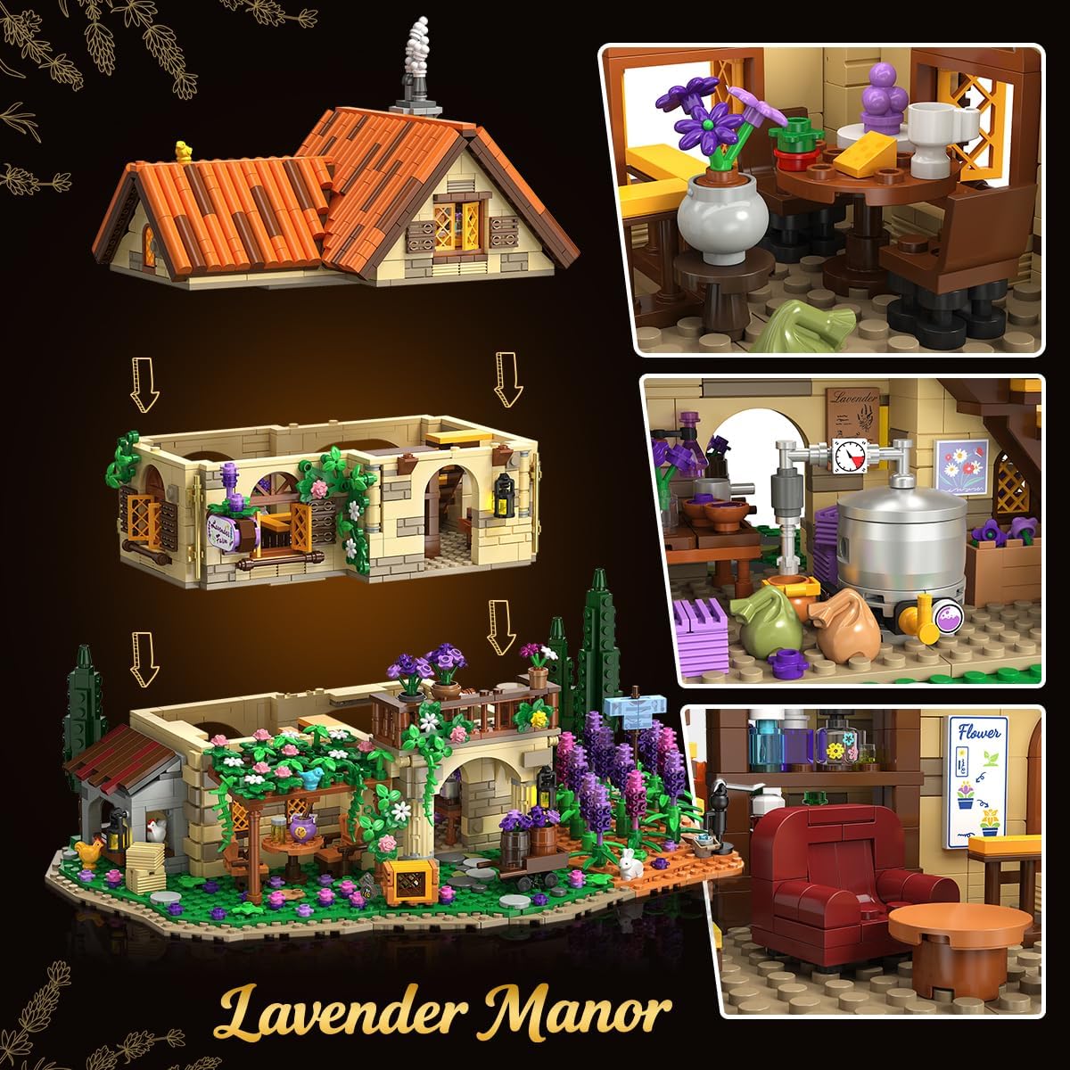 Lavender Manor House Building Set with Lights