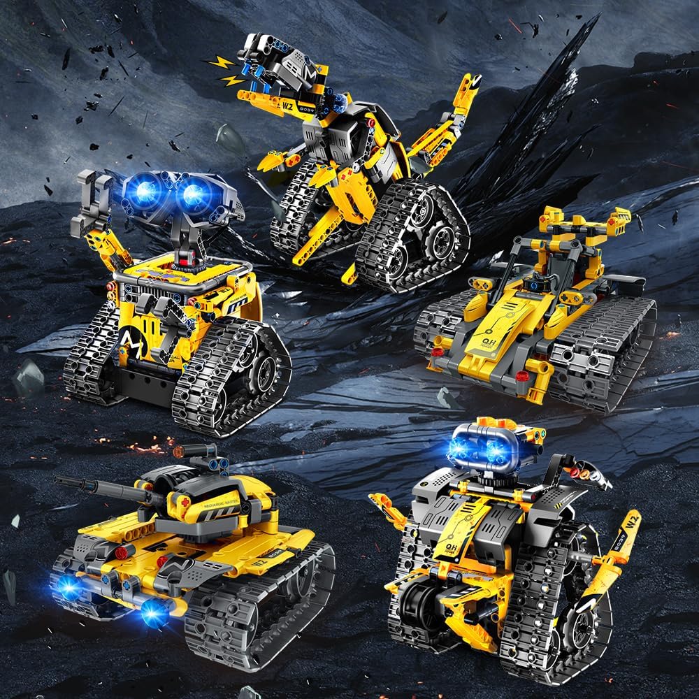 Robot Toys for Kids Building Set, 520 PCS App & Remote Control Robotics Kit, 5-in-1 RC Wall Robot Engineer Dinosaur Building Block Toy