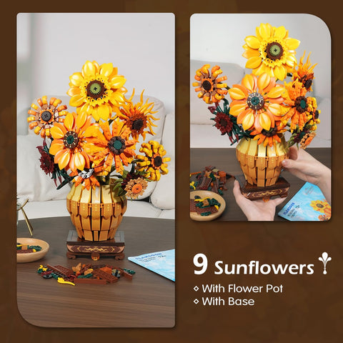 Sunflower Building Set with Lights Vase Base