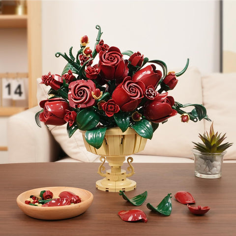Rose Flower Building Set with Pot