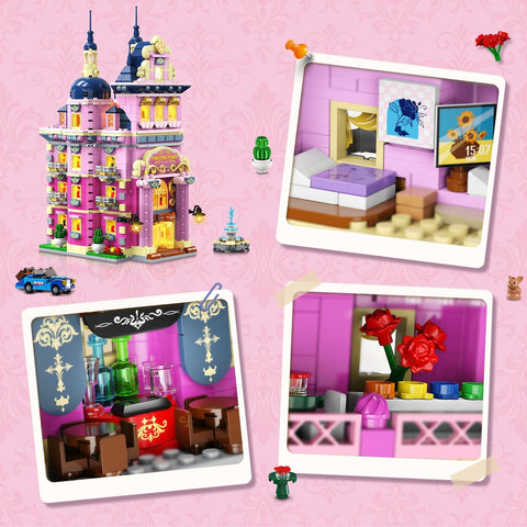 Pink Estate House Building Set with Lights