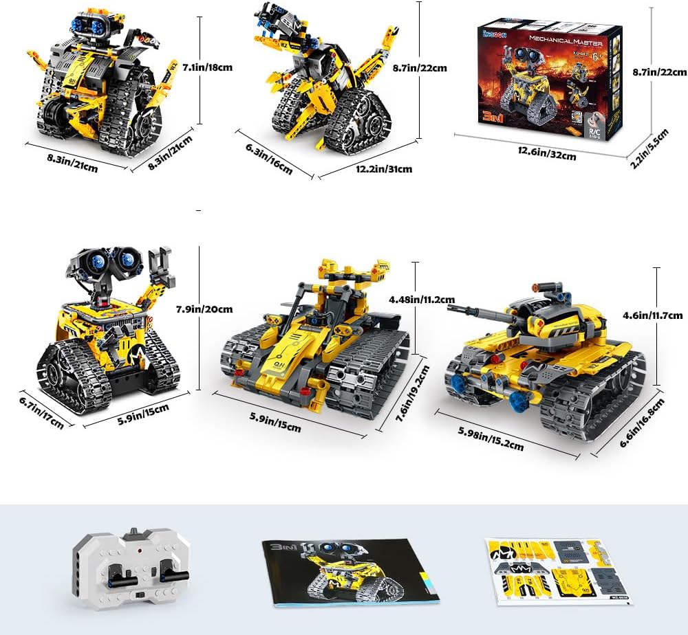 Robot Toys for Kids Building Set, 520 PCS App & Remote Control Robotics Kit, 5-in-1 RC Wall Robot Engineer Dinosaur Building Block Toy