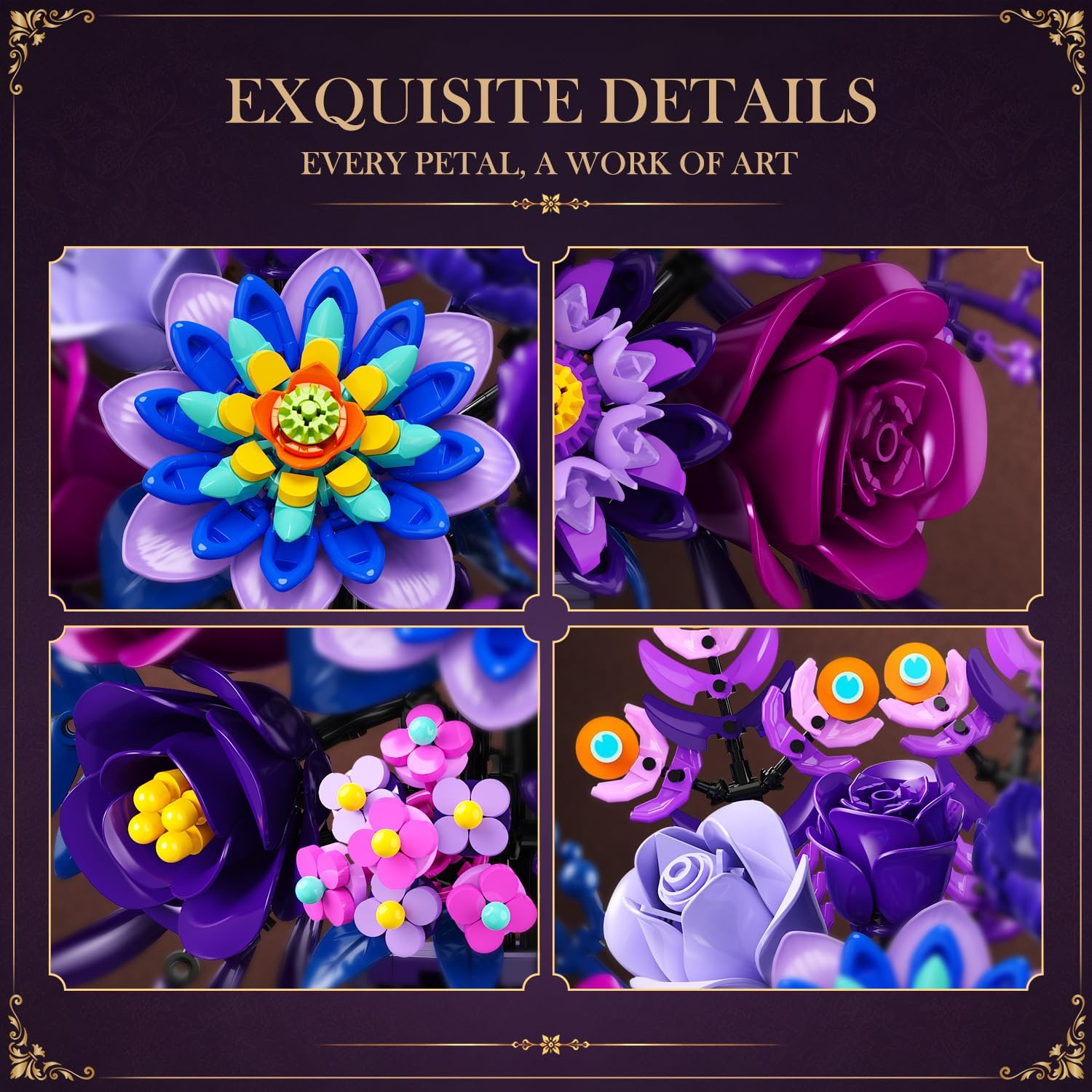 Purple Flower Bouquet Building Set with Vase