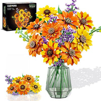 Flowers Sunflower Bouquet Building Set with Light for Adults Women | 17 Flower Botanicals Collection Artificial Sunflower Art Building Blocks, 1011PCS Plants Home Decor, Birthday Gifts for Girls