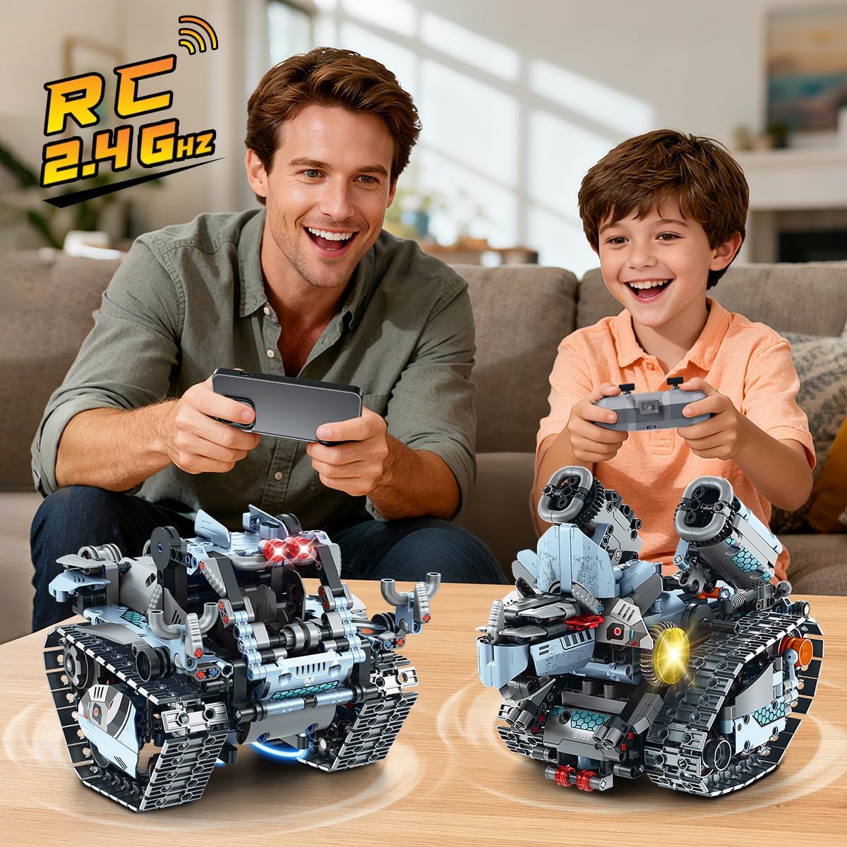 5 in 1 Robotic Building Set with APP & Remote Control, RC Tech Tracked Tank Car Fighter Jet Model Kit 795 PCS