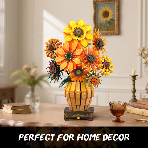 Sunflower Building Set with Lights Vase Base