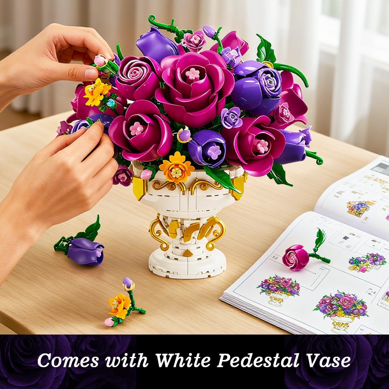 Purple Rose Flower Building Set with Vase