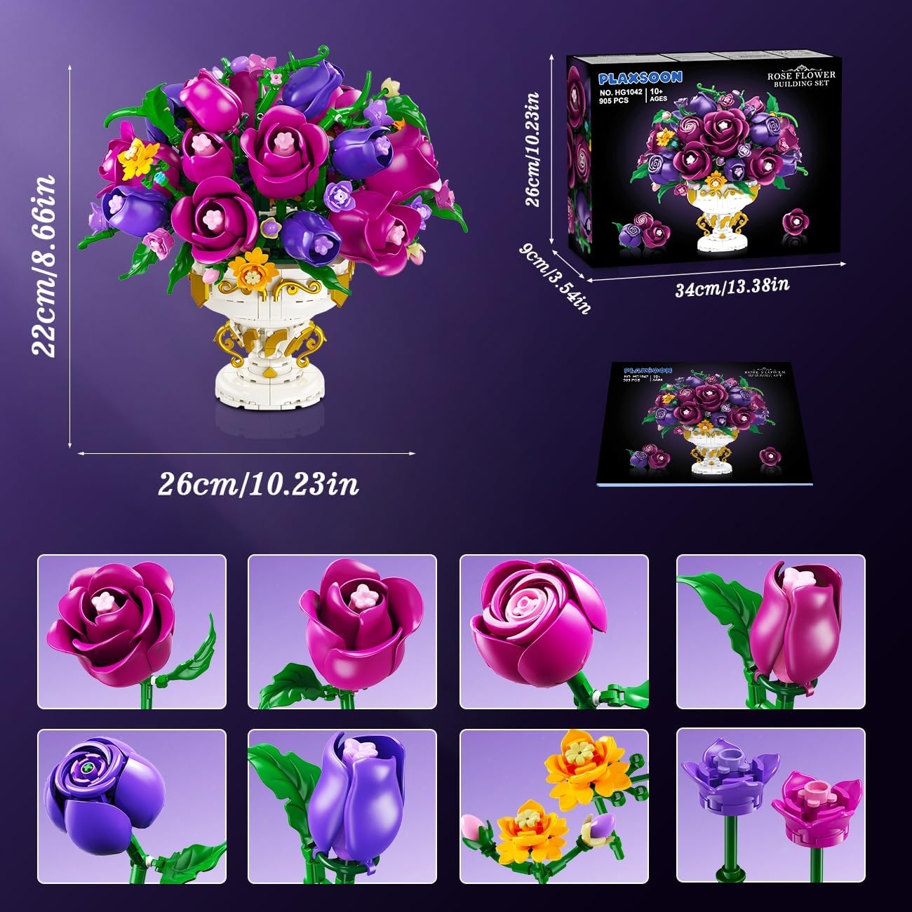 Purple Rose Flower Building Set with Vase