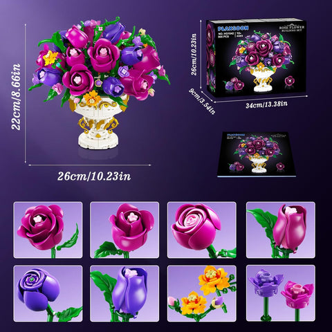 Purple Rose Flower Building Set with Vase