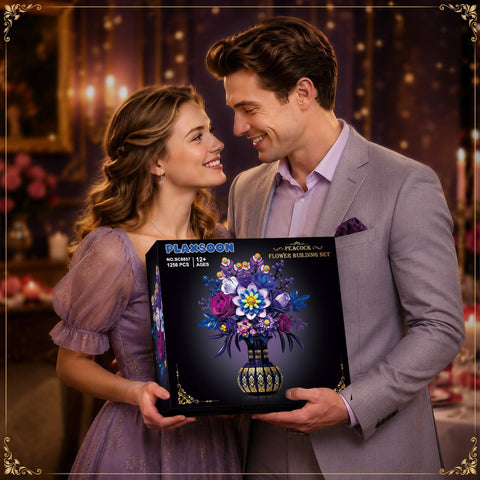 Purple Flower Bouquet Building Set with Vase