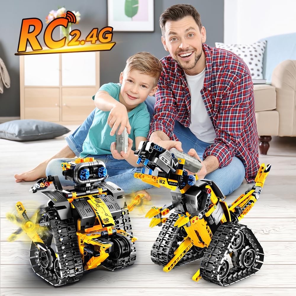 Robot Toys for Kids Building Set, 520 PCS App & Remote Control Robotics Kit, 5-in-1 RC Wall Robot Engineer Dinosaur Building Block Toy