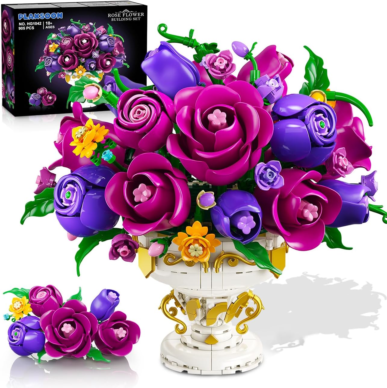 Purple Rose Flower Building Set with Vase