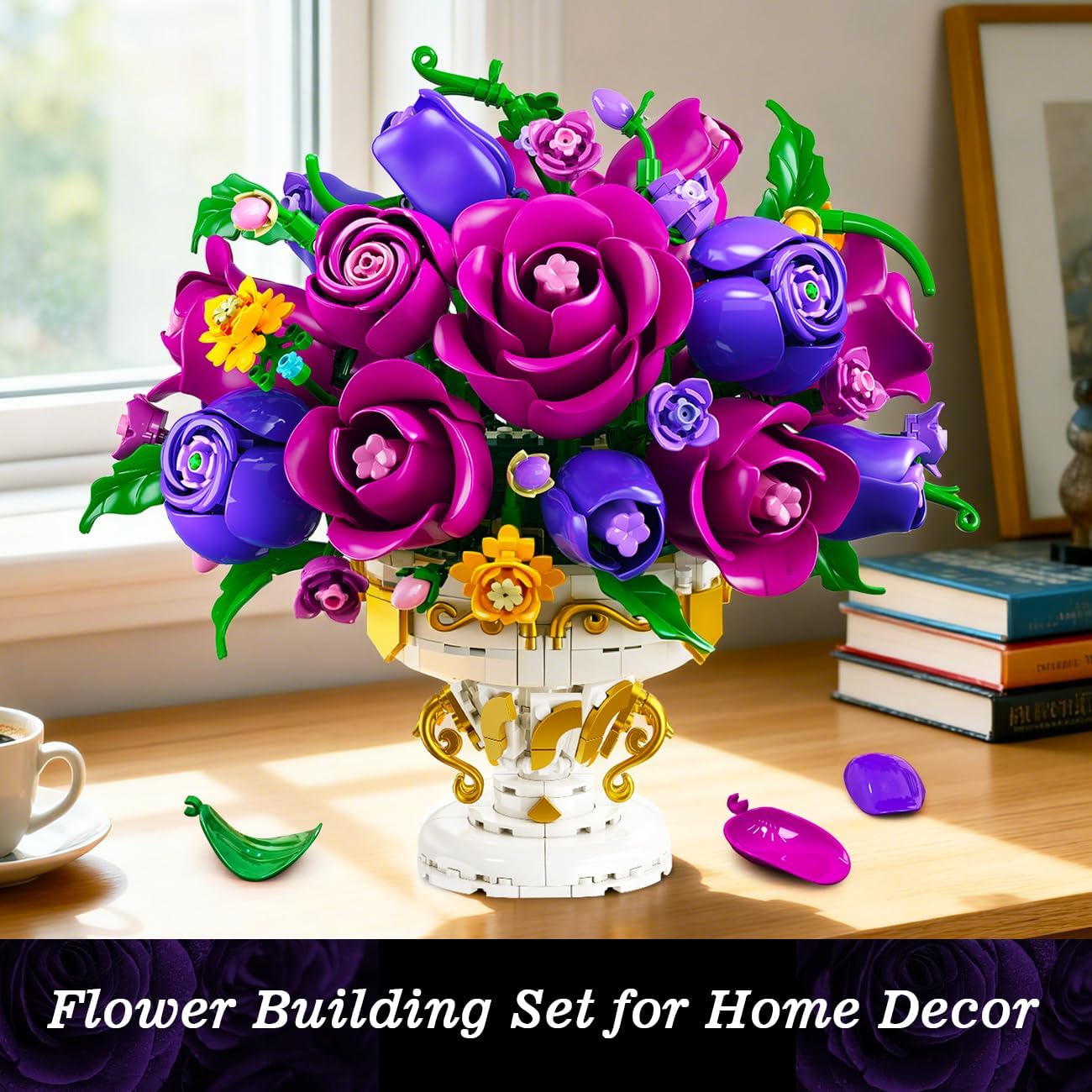 Purple Rose Flower Building Set with Vase