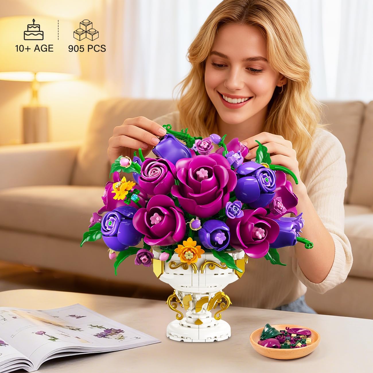 Purple Rose Flower Building Set with Vase