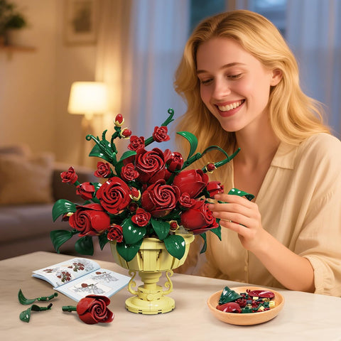 Rose Flower Building Set with Pot
