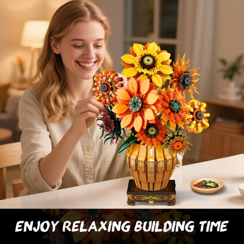 Sunflower Building Set with Lights Vase Base