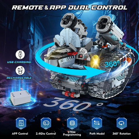 5 in 1 Robotic Building Set with APP & Remote Control, RC Tech Tracked Tank Car Fighter Jet Model Kit 795 PCS