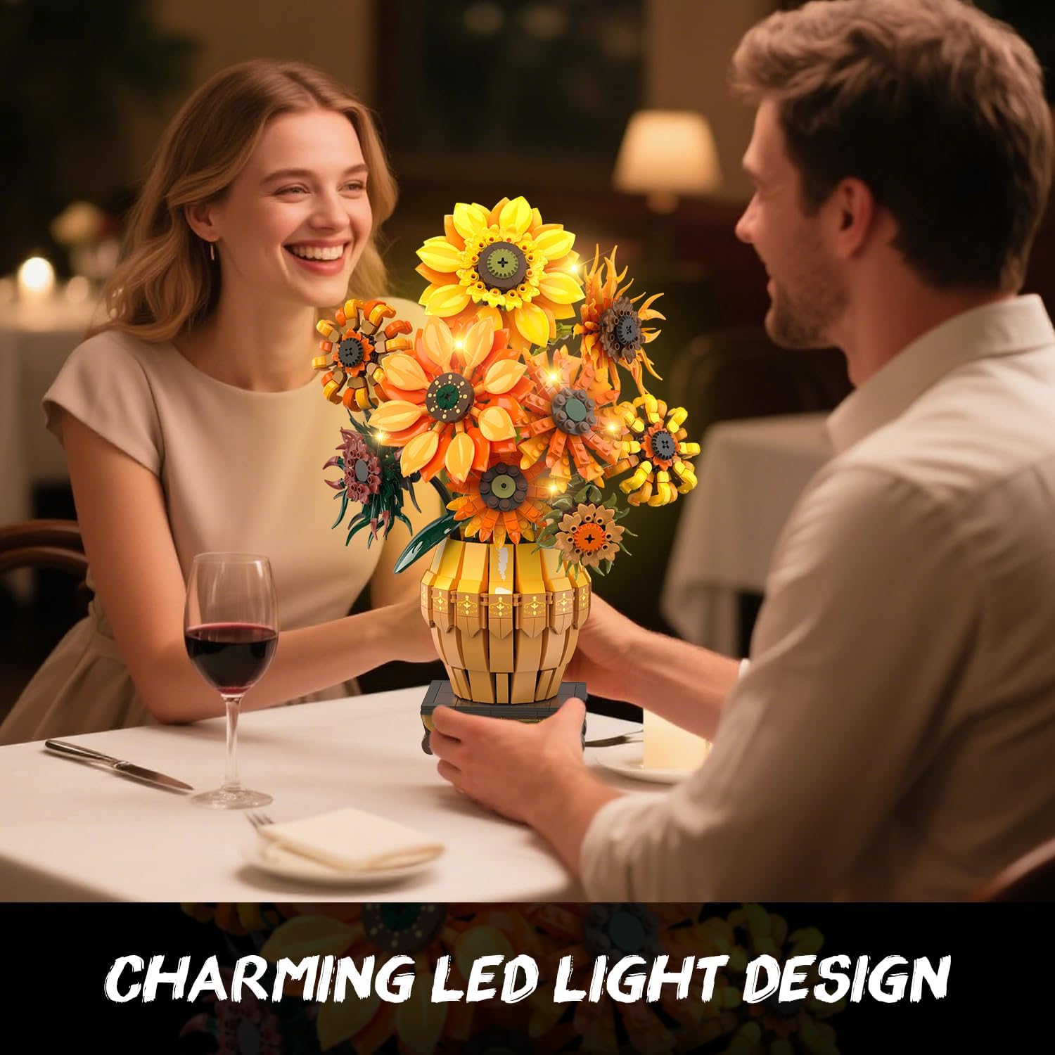 Sunflower Building Set with Lights Vase Base
