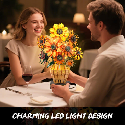 Sunflower Building Set with Lights Vase Base