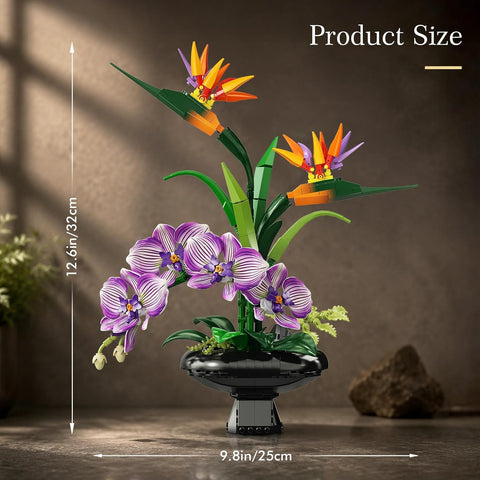 Orchid Flowers Building Set, Bird of Paradise & Orchid Botanical Collection with Vase
