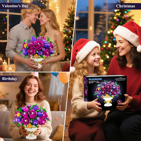 Purple Rose Flower Building Set with Vase