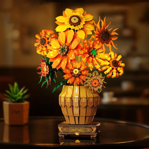Sunflower Building Set with Lights Vase Base