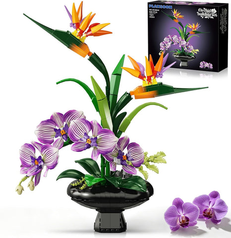 Orchid Flowers Building Set, Bird of Paradise & Orchid Botanical Collection with Vase