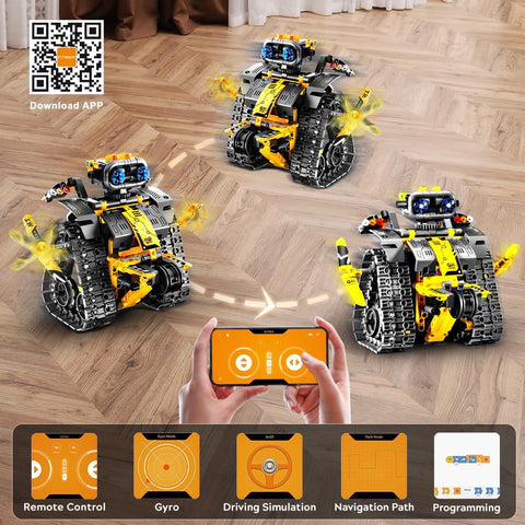 Robot Toys for Kids Building Set, 520 PCS App & Remote Control Robotics Kit, 5-in-1 RC Wall Robot Engineer Dinosaur Building Block Toy