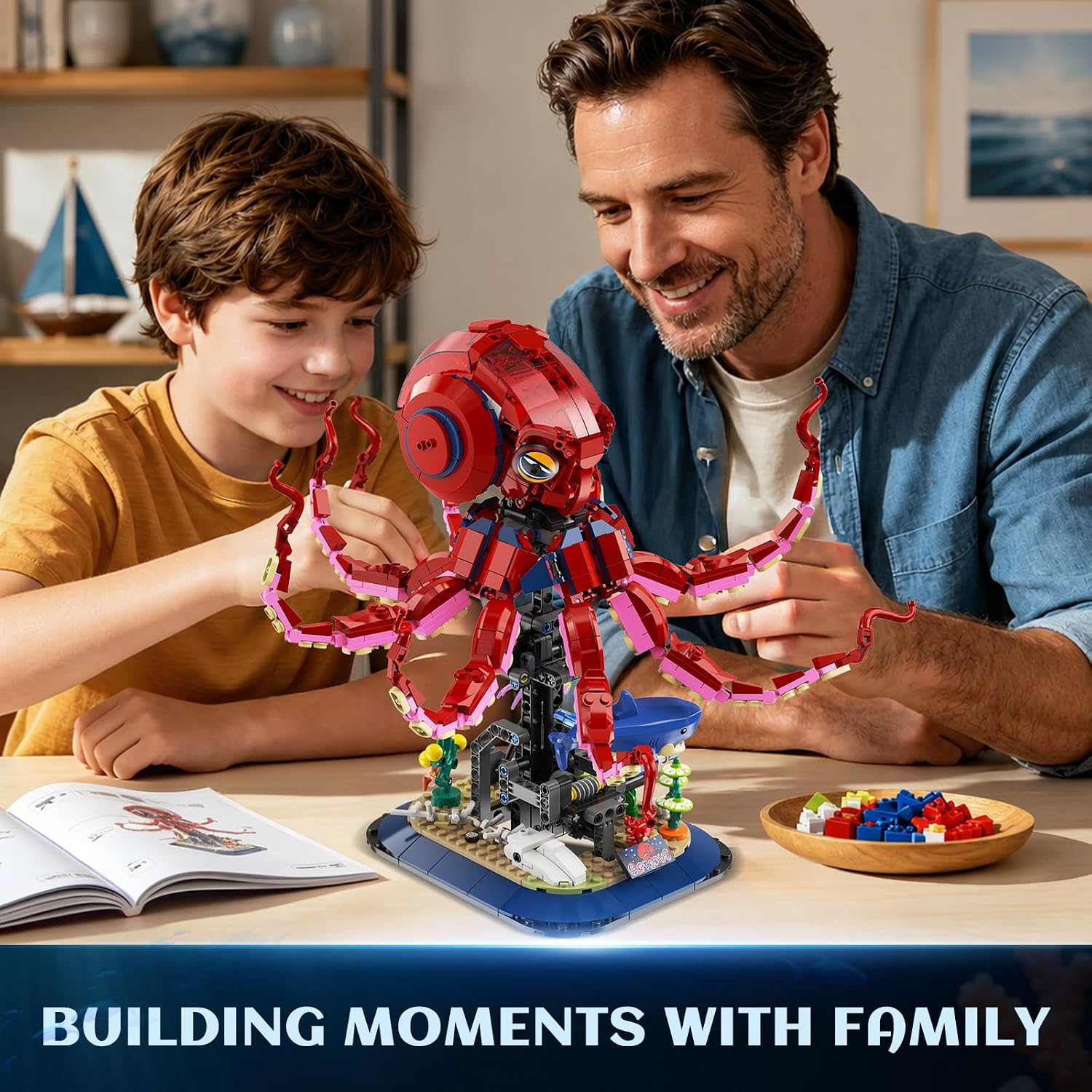 Mechanical Octopus Building Set with Lights,1033PCS Octopus Display Model with Shark Jellyfish